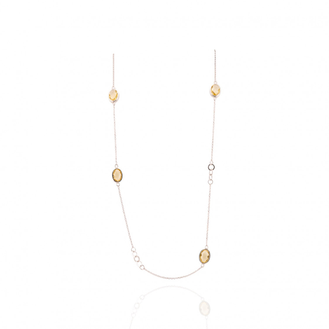 Collana Di Argento 925 105cm Con Topazio Giallo Termodiffuse 10x14mm Incastonate E Catena Rolo' Rodiato-COLLANE DI ARGENTO 925 | Worldofjewel.com