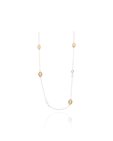 Collana Di Argento 925 105cm Con Topazio Giallo Termodiffuse 10x14mm Incastonate E Catena Rolo' Rodiato-COLLANE DI ARGENTO 925 | Worldofjewel.com