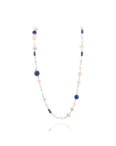 Collana Di Argento 925 Con Sfere Di Lapisllazzuli E Perle Bianche 92cm-COLLANE DI ARGENTO 925 | Worldofjewel.com