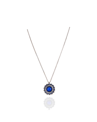 Collana In Argento 925Con Pendente Tondo In Occhio Di Gatto E Zirconi Lunga 82+3cm-COLLANE DI ARGENTO 925 | Worldofjewel.com