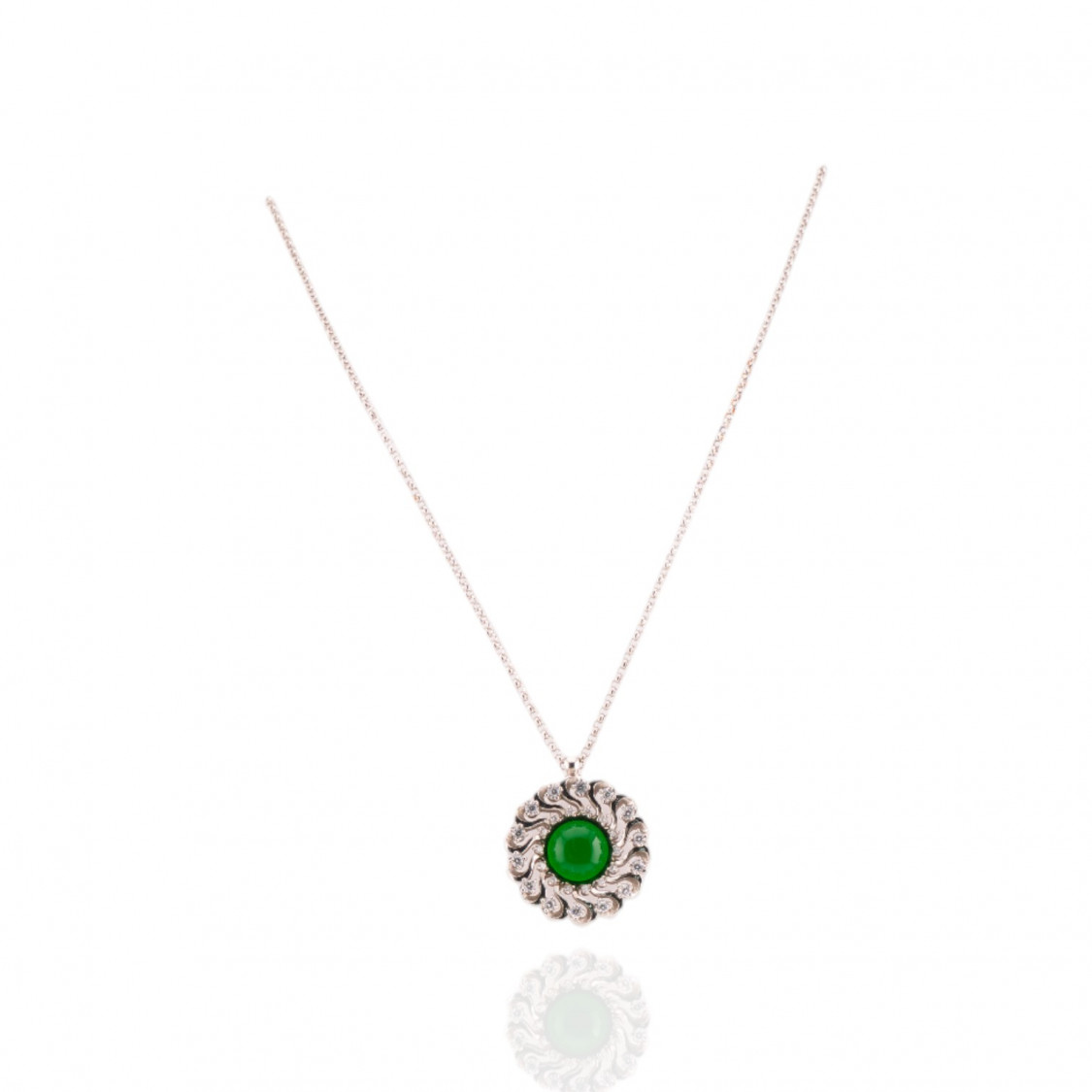 Collana In Argento 925Con Pendente Tondo In Occhio Di Gatto E Zirconi Lunga 82+3cm-COLLANE DI ARGENTO 925 | Worldofjewel.com