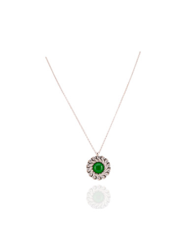 Collana In Argento 925Con Pendente Tondo In Occhio Di Gatto E Zirconi Lunga 82+3cm-COLLANE DI ARGENTO 925 | Worldofjewel.com