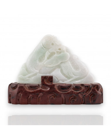 Soprammobile Statua Giada Birmana Con Base In Legno 19 x 13 cm Mod.18-STATUETTE | Worldofjewel.com