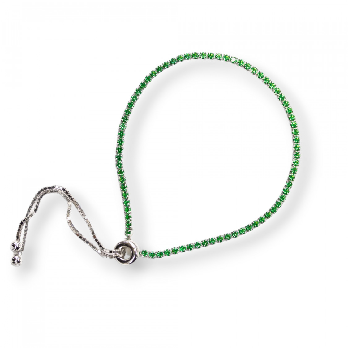 Bracciale Di Argento 925 Tennis Con Zirconi 2mm Saliscendi Rodiato + Verde Smeraldo 1pz-BRACCIALI TENNIS | Worldofjewel.com