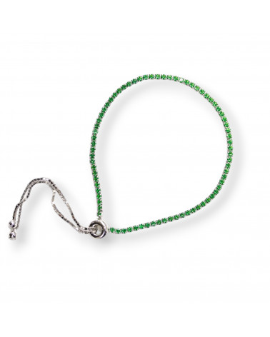 Bracciale Di Argento 925 Tennis Con Zirconi 2mm Saliscendi Rodiato + Verde Smeraldo 1pz-BRACCIALI TENNIS | Worldofjewel.com