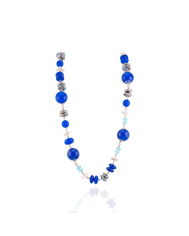 Collana Di Argento 925 Con Perle Di Maiorca, Giada Coreana Blu-COLLANE DI ARGENTO 925 | Worldofjewel.com