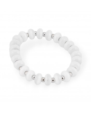 Bracciali Elasticizzato Di Occhio Di Gatto 10mm E Ematite Bianco Rodiato-BRACCIALI DI PIETRE DURE | Worldofjewel.com