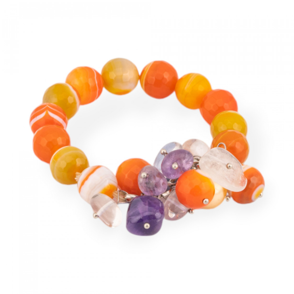 Bracciale Di Pietre Dure E Catena Di Ottone Con Pendenti Misti - Agata Striata Arancio-HARD STONES | Worldofjewel.com