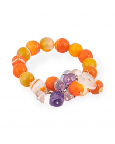 Bracciale Di Pietre Dure E Catena Di Ottone Con Pendenti Misti - Agata Striata Arancio-HARD STONES | Worldofjewel.com