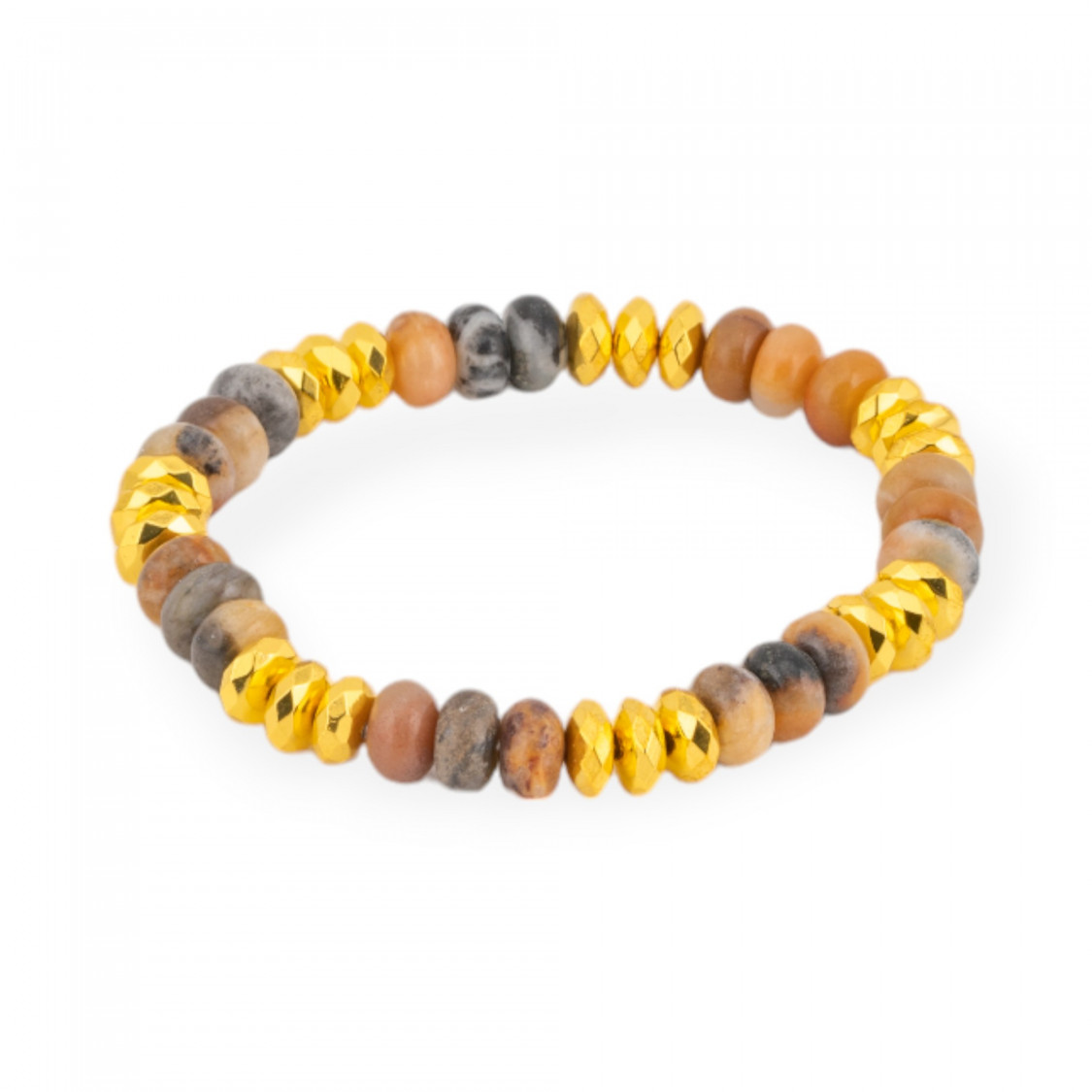 Bracciale Elastico Rondelle Di Pietra Dure 8mm E Ematite Dorato Diaspro Mokaite-PIEDRAS DURAS | Worldofjewel.com