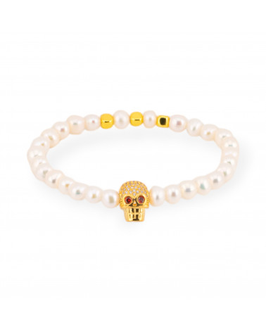 Bracciali Elasticizzato Di Perle Di Fiume Con Ematite E Centrale Con Zirconi-BRACCIALI DI PIETRE E PERLE | Worldofjewel.com