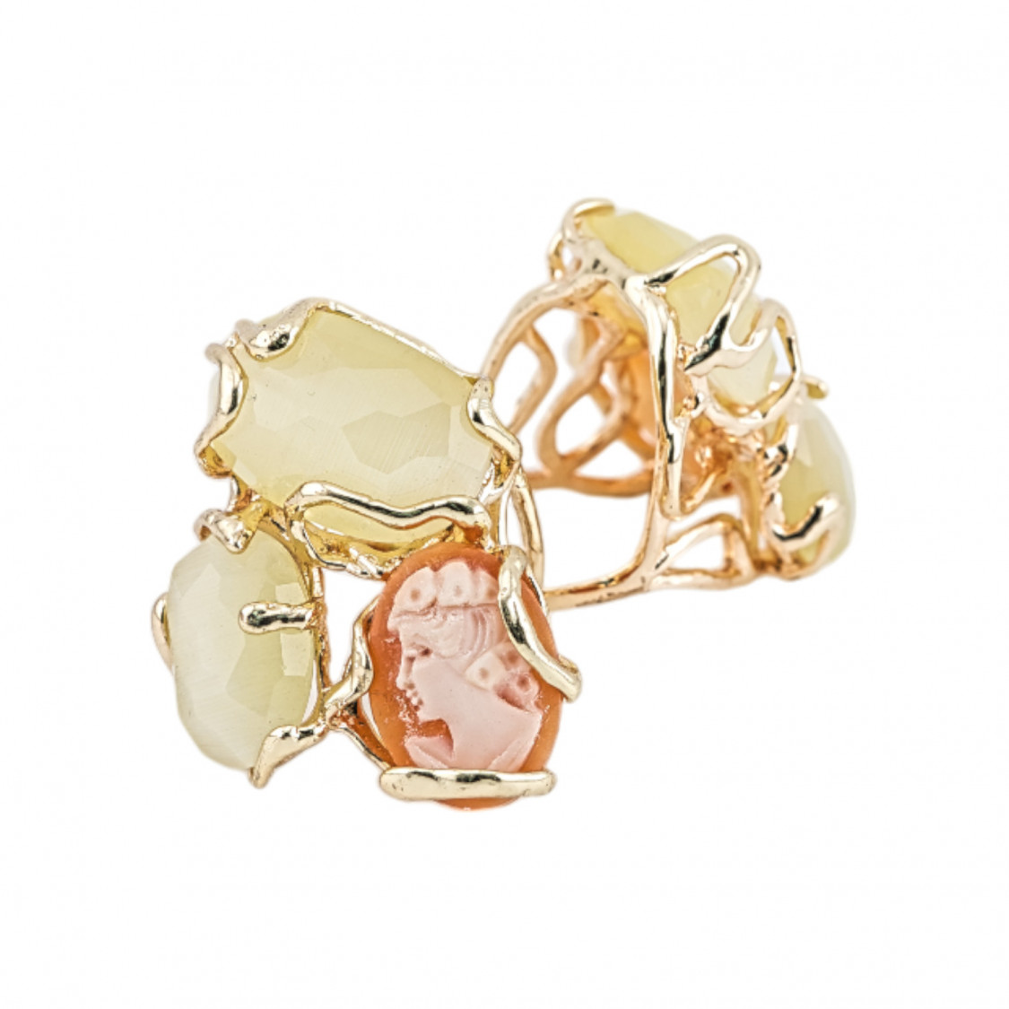 Bague Bronze Collection AURORA 32x36mm Avec Oeil de Chat Taille Ajustable Avec Camée Doré Jaune Naturel-BAGUES EN BRONZE ET ŒIL DE CHAT | Worldofjewel.com