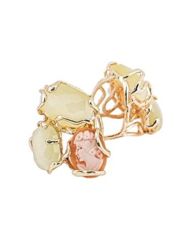 Bague Bronze Collection AURORA 32x36mm Avec Oeil de Chat Taille Ajustable Avec Camée Doré Jaune Naturel-BAGUES EN BRONZE ET ŒIL DE CHAT | Worldofjewel.com