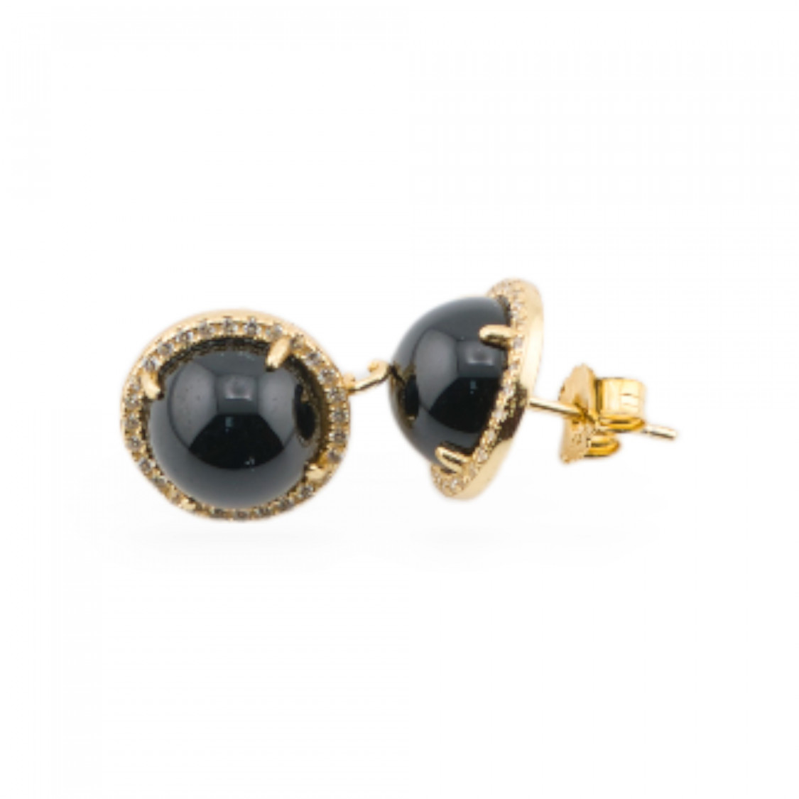 Base Para Pendientes De Plata 925 Con Circonitas Pasador De Bisel 13mm Con Piedras Semipreciosas 1 Par Ágata Dorada Negra-BASES DE PLATA 925 | Worldofjewel.com