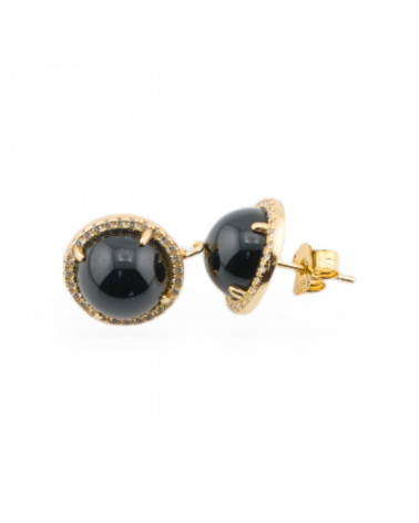 Base Para Pendientes De Plata 925 Con Circonitas Pasador De Bisel 13mm Con Piedras Semipreciosas 1 Par Ágata Dorada Negra-BASES DE PLATA 925 | Worldofjewel.com