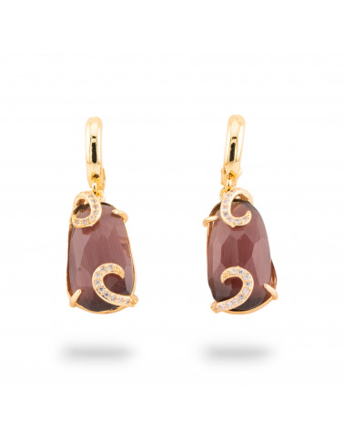 Orecchini A Monachella Di Bronzo Con Occhio Di Gatto Con Zirconi 14x42mm Viola-ORECCHINI MADE WITH STYLE | Worldofjewel.com