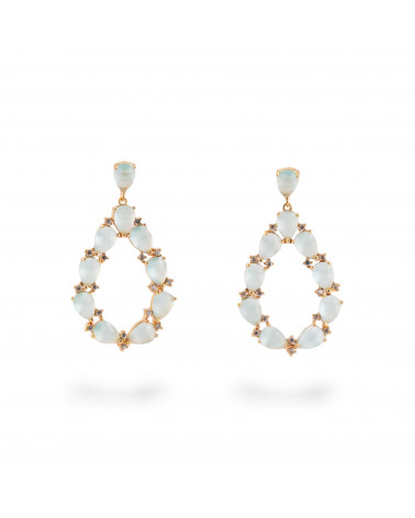 Orecchini Di Bronzo A Perno Con Occhio Di Gatto Incastonato Goccia Con Zirconi 25,5x44mm Dorato Grigio-ORECCHINI MADE WITH STYLE | Worldofjewel.com