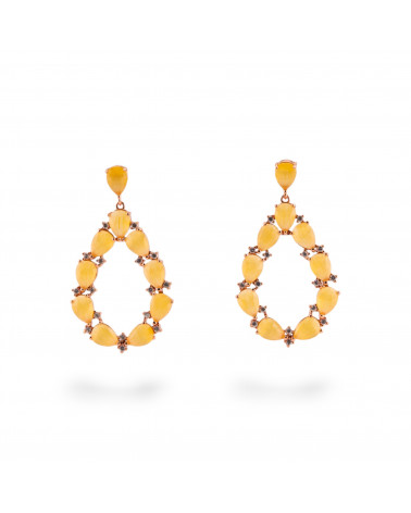 Orecchini Di Bronzo A Perno Con Occhio Di Gatto Incastonato Goccia Con Zirconi 25,5x44mm Oro Rosa Giallo-ORECCHINI MADE WITH STYLE | Worldofjewel.com