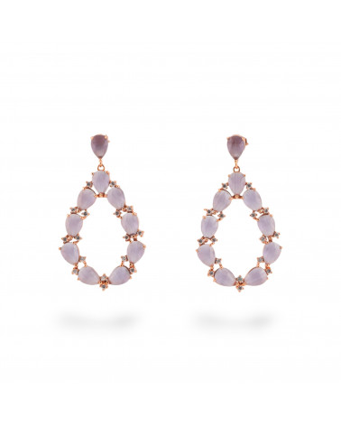 Orecchini Di Bronzo A Perno Con Occhio Di Gatto Incastonato Goccia Con Zirconi 25,5x44mm Oro Rosa Viola-ORECCHINI MADE WITH STYLE | Worldofjewel.com