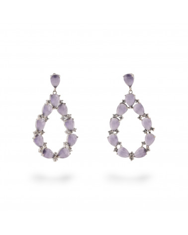 Orecchini Di Bronzo A Perno Con Occhio Di Gatto Incastonato Goccia Con Zirconi 25,5x44mm Rodiato Viola-ORECCHINI MADE WITH STYLE | Worldofjewel.com