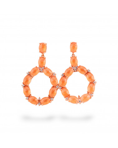Orecchini Di Bronzo A Perno Con Occhio Di Gatto Incastonato Ovale Con Zirconi 25,5x42mm Oro Rosa Arancio-ORECCHINI MADE WITH STYLE | Worldofjewel.com