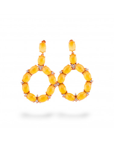 Orecchini Di Bronzo A Perno Con Occhio Di Gatto Incastonato Ovale Con Zirconi 25,5x42mm Oro Rosa Giallo-ORECCHINI MADE WITH STYLE | Worldofjewel.com