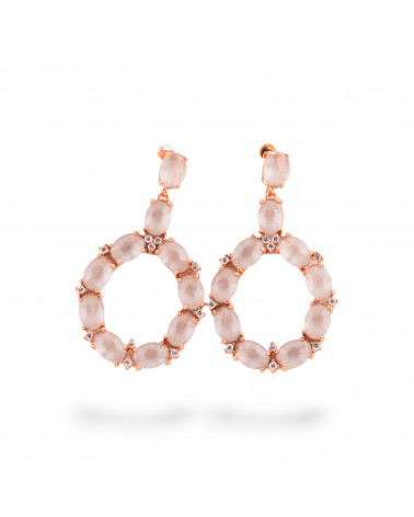Orecchini Di Bronzo A Perno Con Occhio Di Gatto Incastonato Ovale Con Zirconi 25,5x42mm Oro Rosa Grigio-ORECCHINI MADE WITH STYLE | Worldofjewel.com