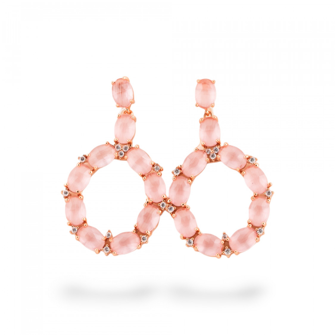 Orecchini Di Bronzo A Perno Con Occhio Di Gatto Incastonato Ovale Con Zirconi 25,5x42mm Oro Rosa Rosa-ORECCHINI MADE WITH STYLE | Worldofjewel.com
