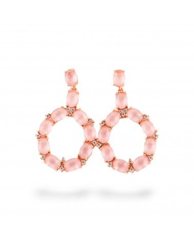 Orecchini Di Bronzo A Perno Con Occhio Di Gatto Incastonato Ovale Con Zirconi 25,5x42mm Oro Rosa Rosa-ORECCHINI MADE WITH STYLE | Worldofjewel.com