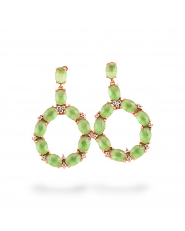 Orecchini Di Bronzo A Perno Con Occhio Di Gatto Incastonato Ovale Con Zirconi 25,5x42mm Oro Rosa Verde Chiaro-ORECCHINI MADE WITH STYLE | Worldofjewel.com