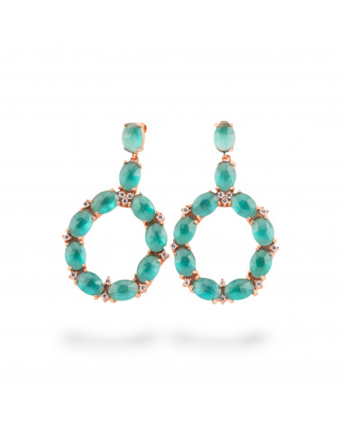 Orecchini Di Bronzo A Perno Con Occhio Di Gatto Incastonato Ovale Con Zirconi 25,5x42mm Oro Rosa Verde Smeraldo-ORECCHINI MADE WITH STYLE | Worldofjewel.com