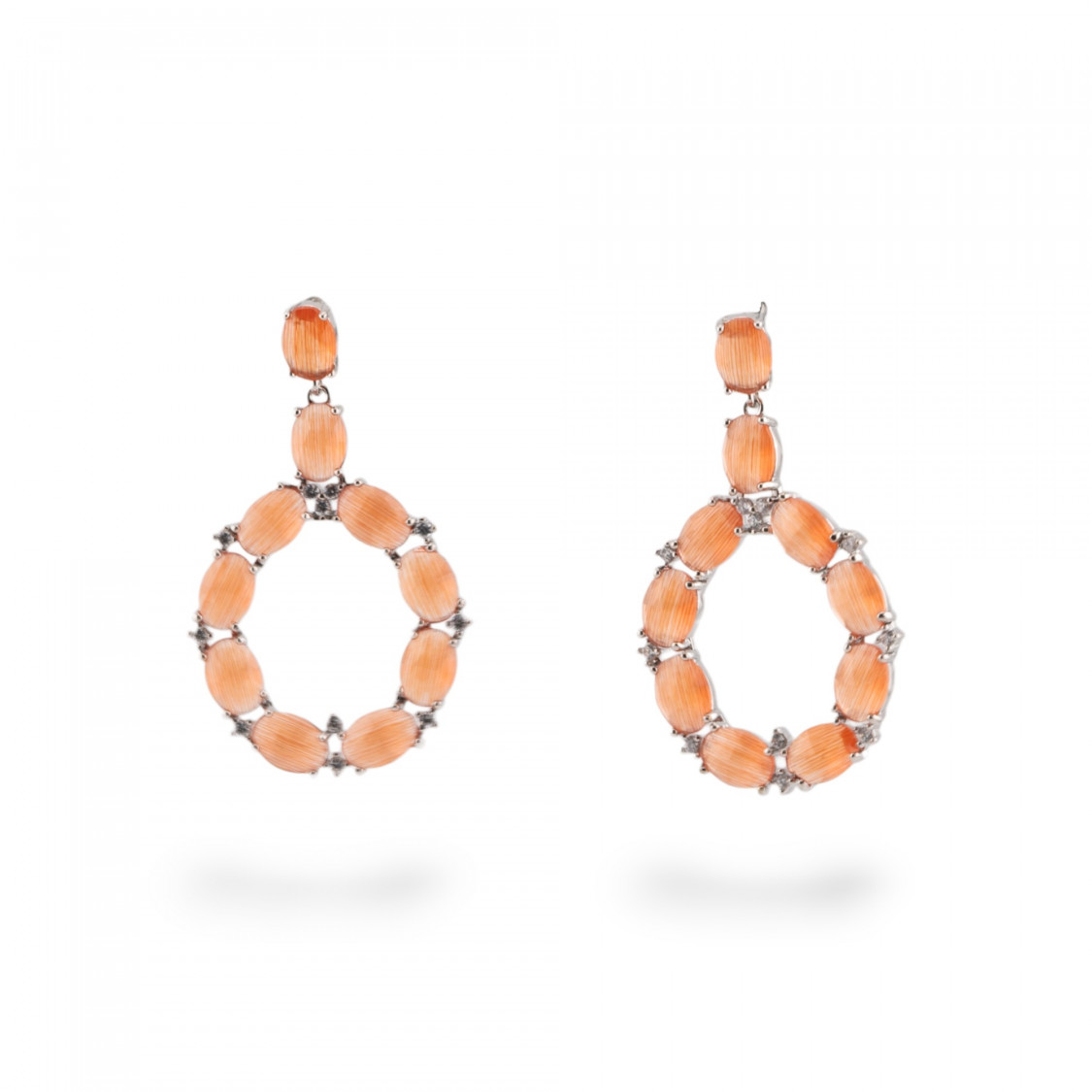 Orecchini Di Bronzo A Perno Con Occhio Di Gatto Incastonato Ovale Con Zirconi 25,5x42mm Rodiato Arancio-ORECCHINI MADE WITH STYLE | Worldofjewel.com