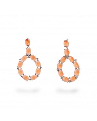 Orecchini Di Bronzo A Perno Con Occhio Di Gatto Incastonato Ovale Con Zirconi 25,5x42mm Rodiato Arancio-ORECCHINI MADE WITH STYLE | Worldofjewel.com