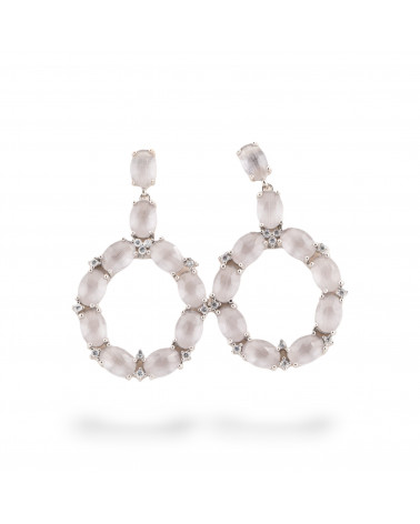 Orecchini Di Bronzo A Perno Con Occhio Di Gatto Incastonato Ovale Con Zirconi 25,5x42mm Rodiato Grigio-ORECCHINI MADE WITH STYLE | Worldofjewel.com