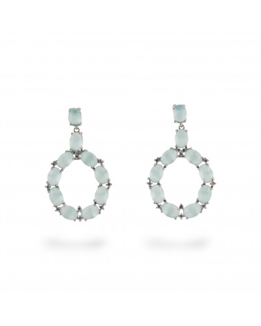 Orecchini Di Bronzo A Perno Con Occhio Di Gatto Incastonato Ovale Con Zirconi 25,5x42mm Rodiato Verde Acqua-ORECCHINI MADE WITH STYLE | Worldofjewel.com