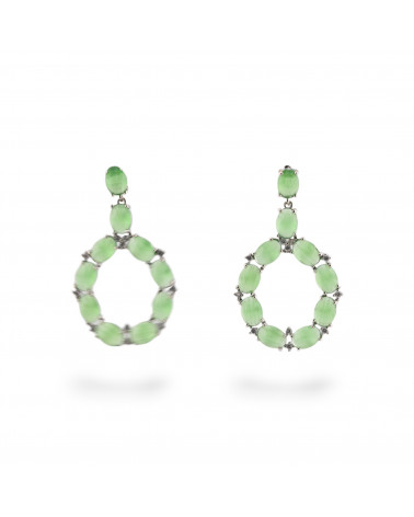 Orecchini Di Bronzo A Perno Con Occhio Di Gatto Incastonato Ovale Con Zirconi 25,5x42mm Rodiato Verde Chiaro-ORECCHINI MADE WITH STYLE | Worldofjewel.com