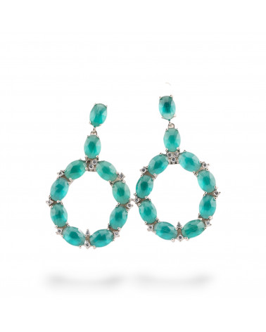 Orecchini Di Bronzo A Perno Con Occhio Di Gatto Incastonato Ovale Con Zirconi 25,5x42mm Rodiato Verde Smeraldo-ORECCHINI MADE WITH STYLE | Worldofjewel.com