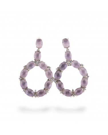 Orecchini Di Bronzo A Perno Con Occhio Di Gatto Incastonato Ovale Con Zirconi 25,5x42mm Rodiato Viola-ORECCHINI MADE WITH STYLE | Worldofjewel.com