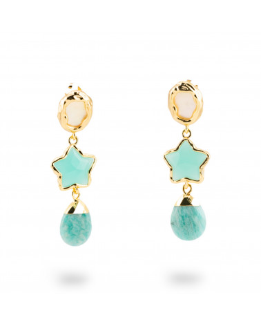 Orecchini A Monachella Di Bronzo Con Cabochon Di Cristalli CZ Dorato a Stella-BRONZO CRYSTAL | Worldofjewel.com