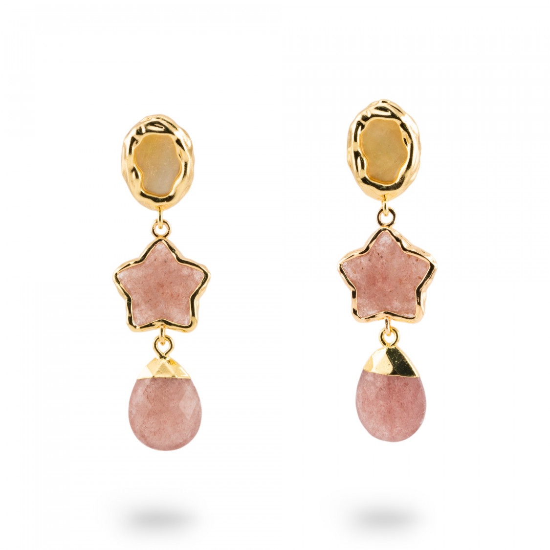 Orecchini A Monachella Di Bronzo Con Cabochon Di Cristalli CZ Dorato a Stella Rosa-BRONZO CRYSTAL | Worldofjewel.com