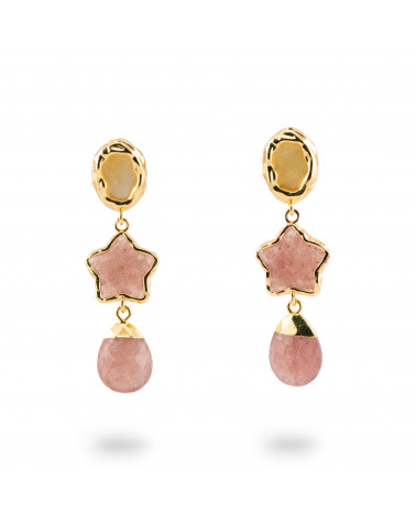 Orecchini A Monachella Di Bronzo Con Cabochon Di Cristalli CZ Dorato a Stella Rosa-BRONZO CRYSTAL | Worldofjewel.com