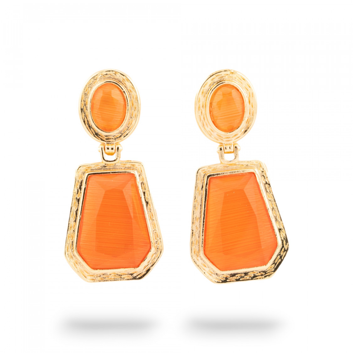 Orecchini A Monachella Di Bronzo Con Cabochon Di Cristalli CZ Dorato Arancione-ORECCHINI MADE WITH STYLE | Worldofjewel.com