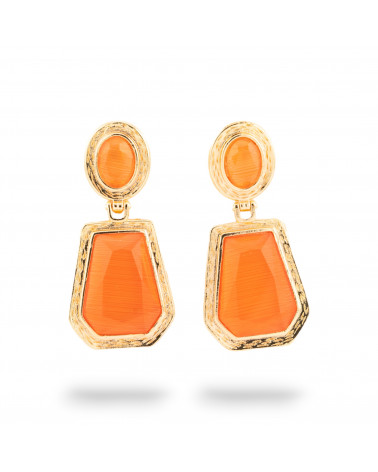 Orecchini A Monachella Di Bronzo Con Cabochon Di Cristalli CZ Dorato Arancione-ORECCHINI MADE WITH STYLE | Worldofjewel.com
