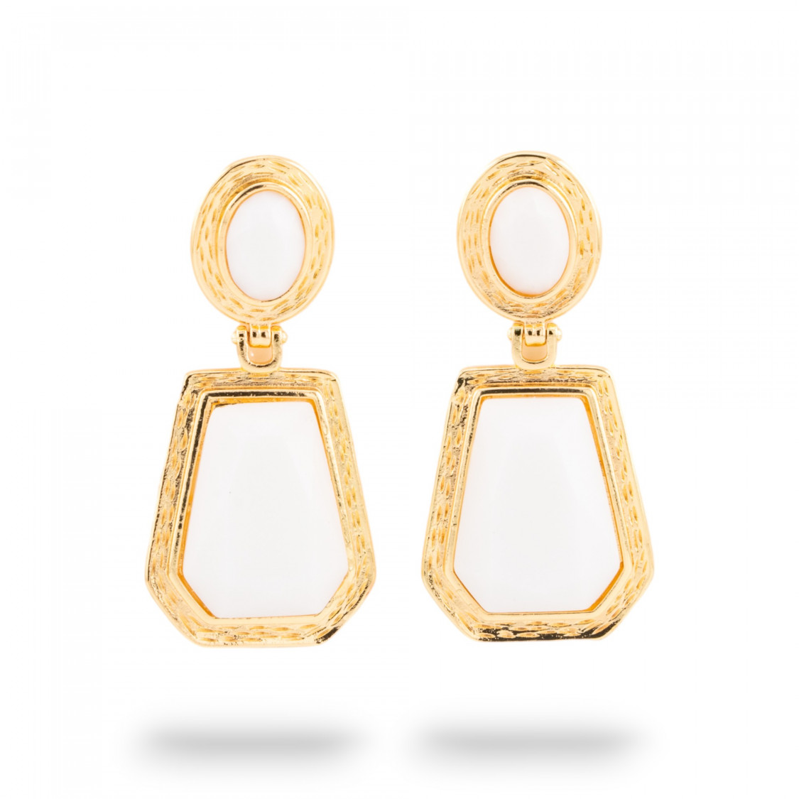 Orecchini A Monachella Di Bronzo Con Cabochon Di Cristalli CZ Dorato Bianco-ORECCHINI MADE WITH STYLE | Worldofjewel.com