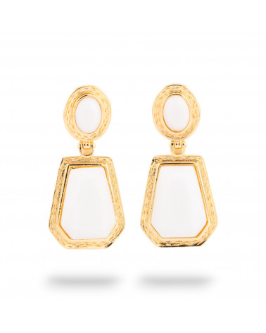 Orecchini A Monachella Di Bronzo Con Cabochon Di Cristalli CZ Dorato Bianco-ORECCHINI MADE WITH STYLE | Worldofjewel.com