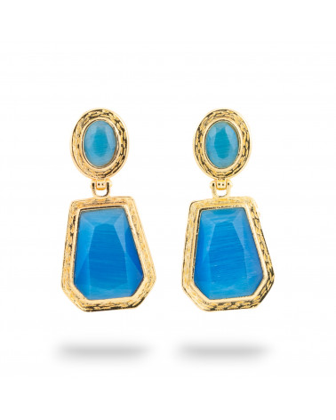 Orecchini A Monachella Di Bronzo Con Cabochon Di Cristalli CZ Dorato Blu-ORECCHINI MADE WITH STYLE | Worldofjewel.com