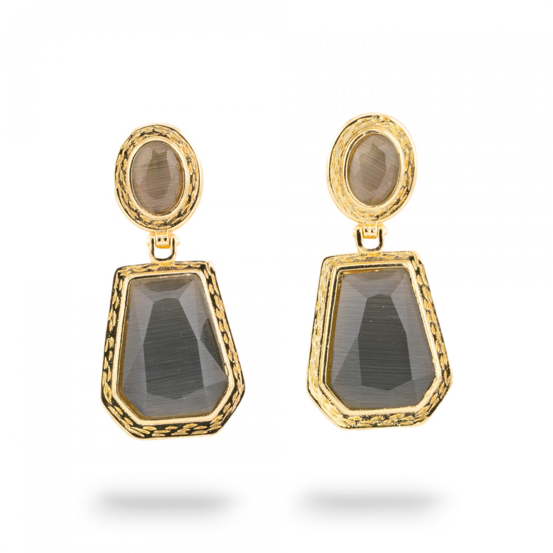 Orecchini A Monachella Di Bronzo Con Cabochon Di Cristalli CZ Dorato Fumé-ORECCHINI MADE WITH STYLE | Worldofjewel.com