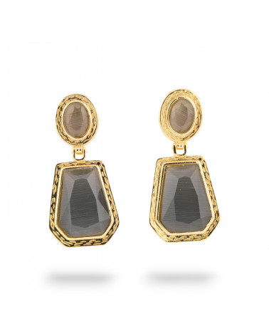 Orecchini A Monachella Di Bronzo Con Cabochon Di Cristalli CZ Dorato Fumé-ORECCHINI MADE WITH STYLE | Worldofjewel.com
