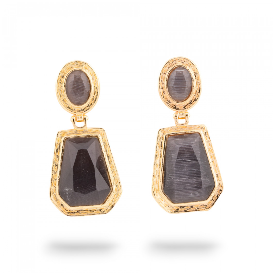 Orecchini A Monachella Di Bronzo Con Cabochon Di Cristalli CZ Dorato Grigio-ORECCHINI MADE WITH STYLE | Worldofjewel.com