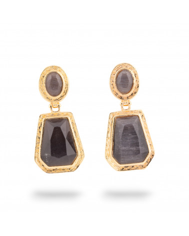 Orecchini A Monachella Di Bronzo Con Cabochon Di Cristalli CZ Dorato Grigio-ORECCHINI MADE WITH STYLE | Worldofjewel.com
